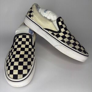 Vans Classic Slip-On‎ Checkerboard Black White Canvas Skate Shoes Women's 8
